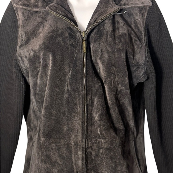 FABIO brown genuine leather with sweater sleeves jacket sz Medium vintage Y2K - Picture 7 of 17